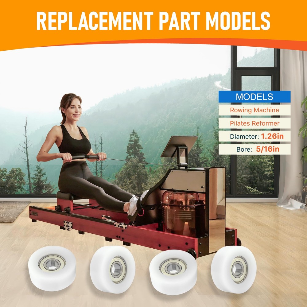 Upgraded Machined Wheels/Rollers Compatible with Rowing Machine,Pilates Refor...