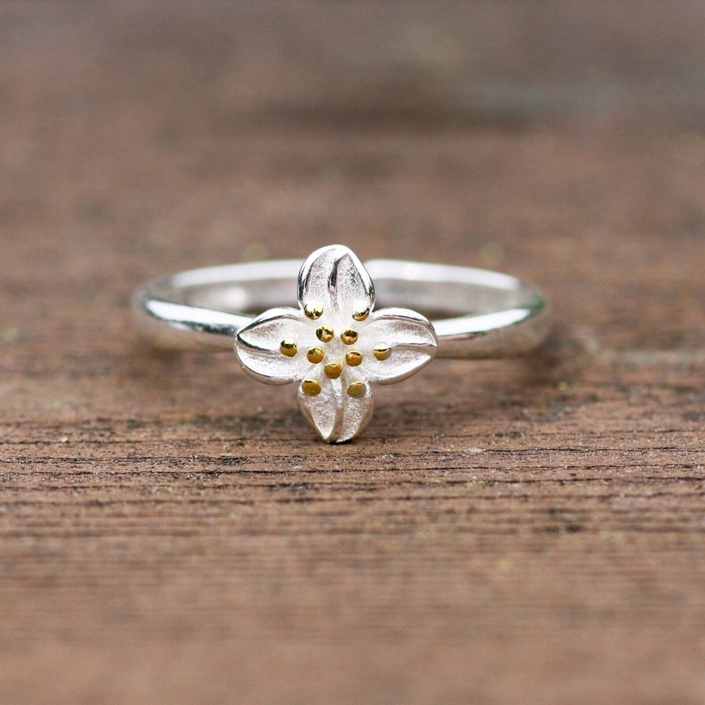 Small Lily Flower Ring Sterling Silver 925 , Gift for Her , Devotion