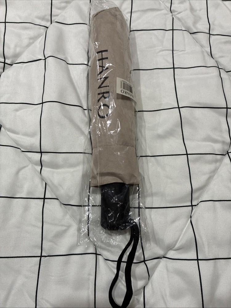Hanro Beige Compact Folding Women's Umbrella Solid Pattern