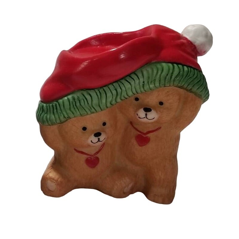 Holiday Cuddle Light Candle Bears wearing Red Stocking Hat