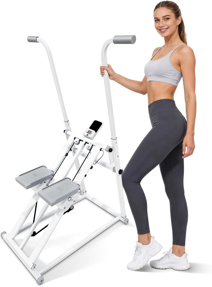 Foldable Stair Stepper Machine with Handles - Adjustable Stepper for Home Cardio