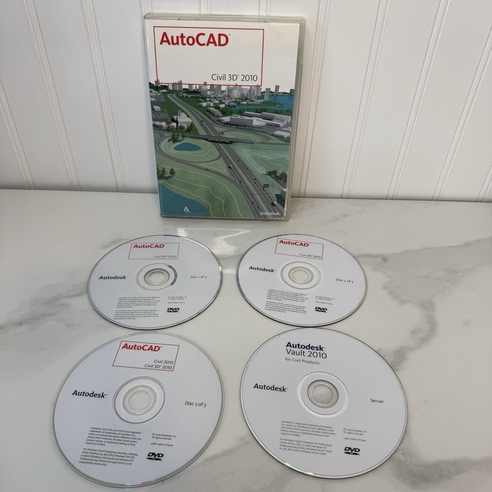 AUTODESK AUTOCAD CIVIL 3D 2010 Complete W/ 4 Discs EXCELLENT!