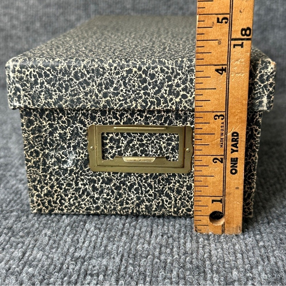 Vintage index card file box lidded storage speckled rectangular journal crafting