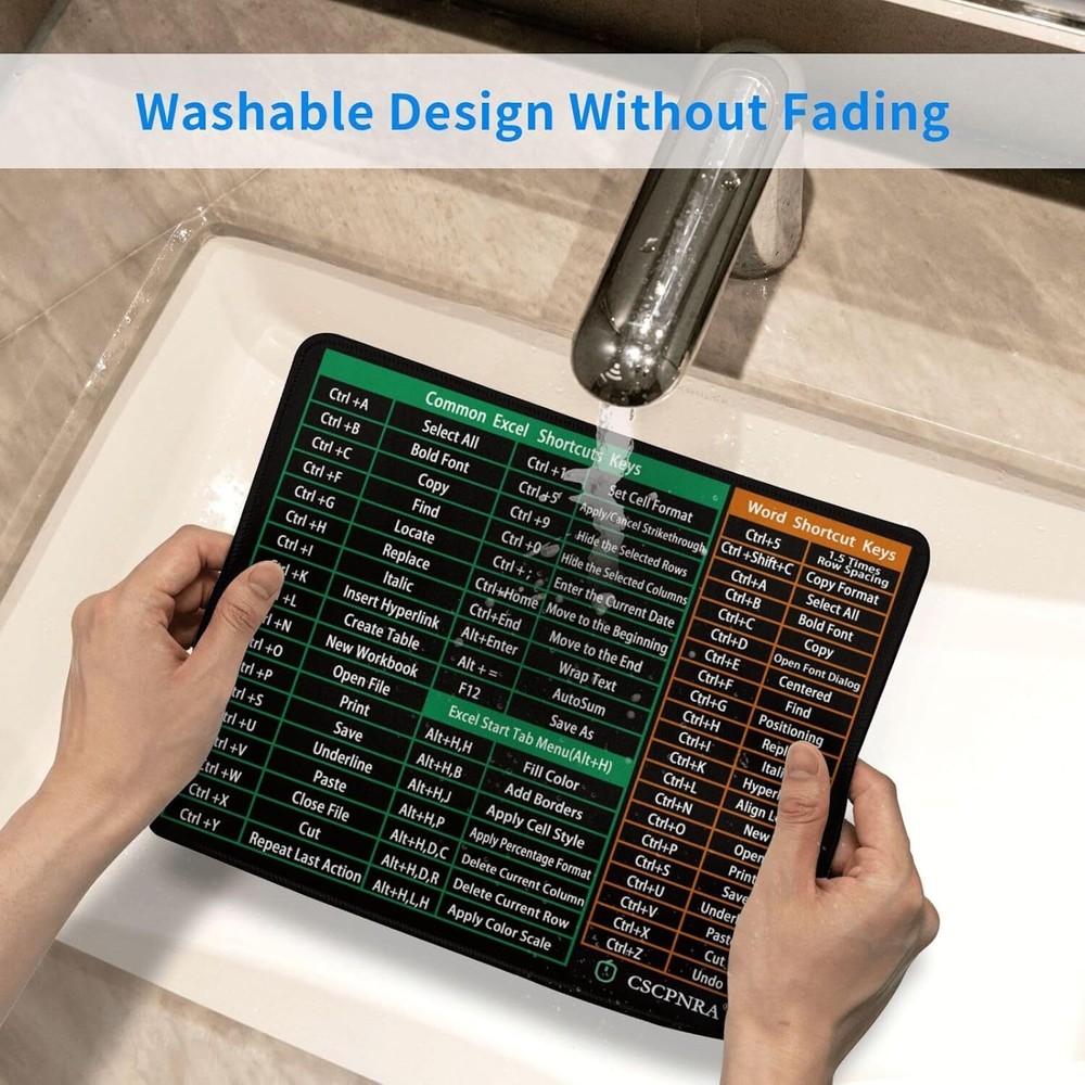 Excel Cheat Sheet Desk Pad - Word/Excel Shortcuts Mousepad, Small Office Desk Ma