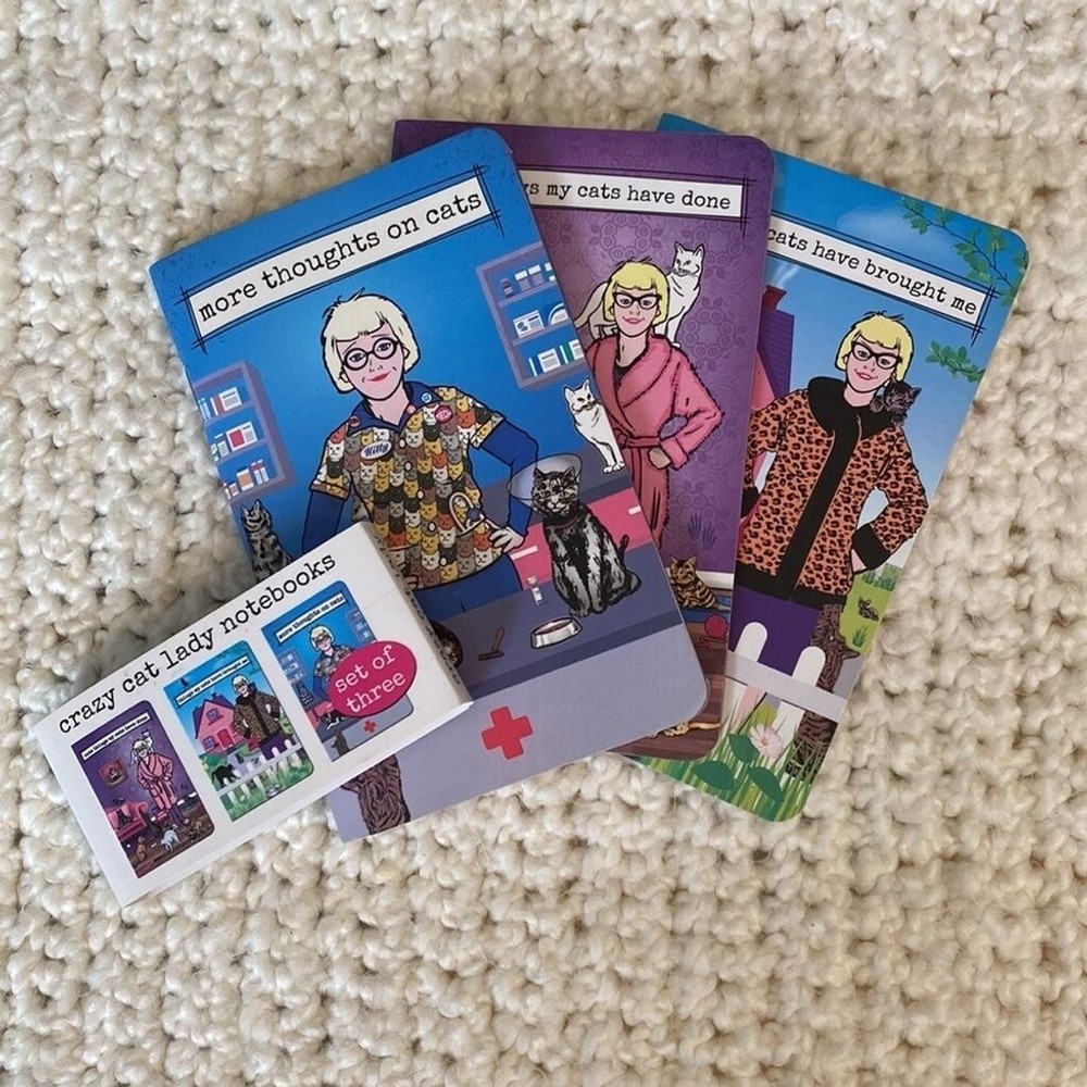 Three Crazy Cat Lady Archie McPhee Notebooks