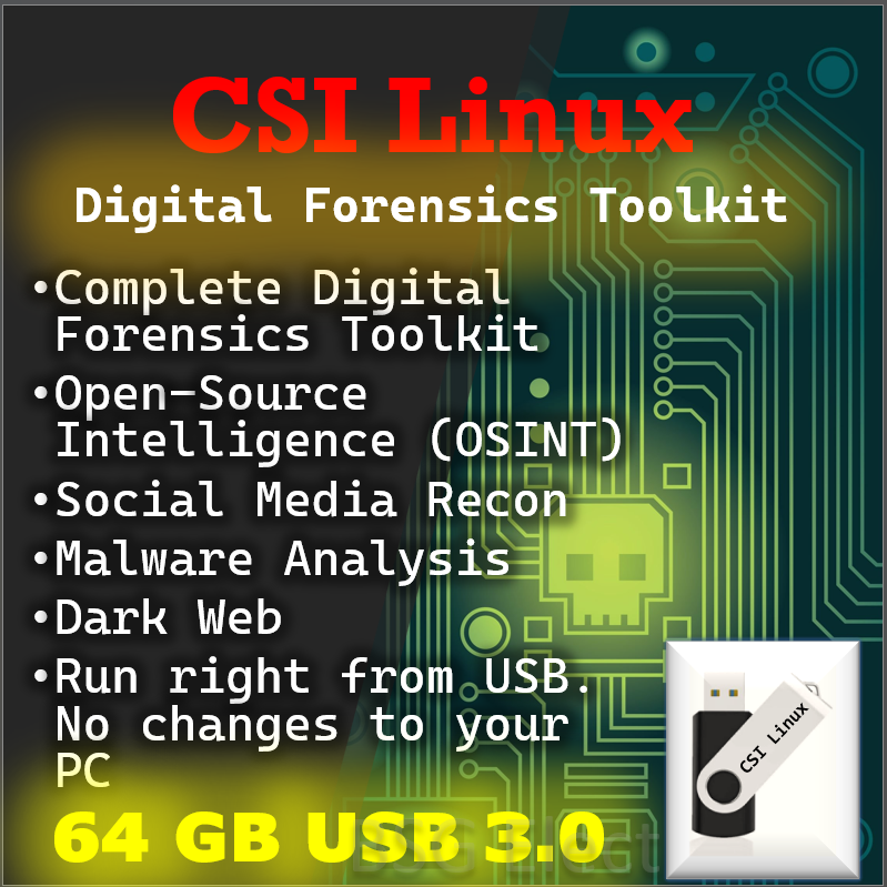 Digital Forensics Social Media Intelligence Recon CSI Linux OSNIT USB 64GB 3.0