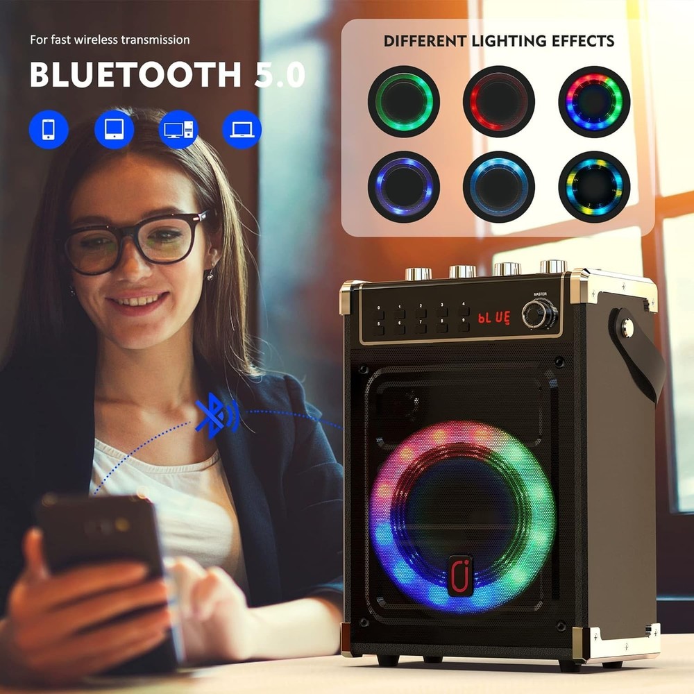 Wireless Bluetooth Karaoke Machine with LED Lights & Remote - Fun for All Ages