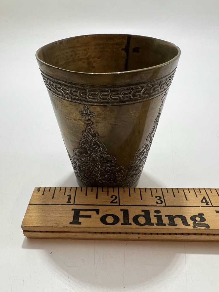 Vtg Handcrafted Solid Brass Traditional Lassi Drinking Cup India Pakistan Boho
