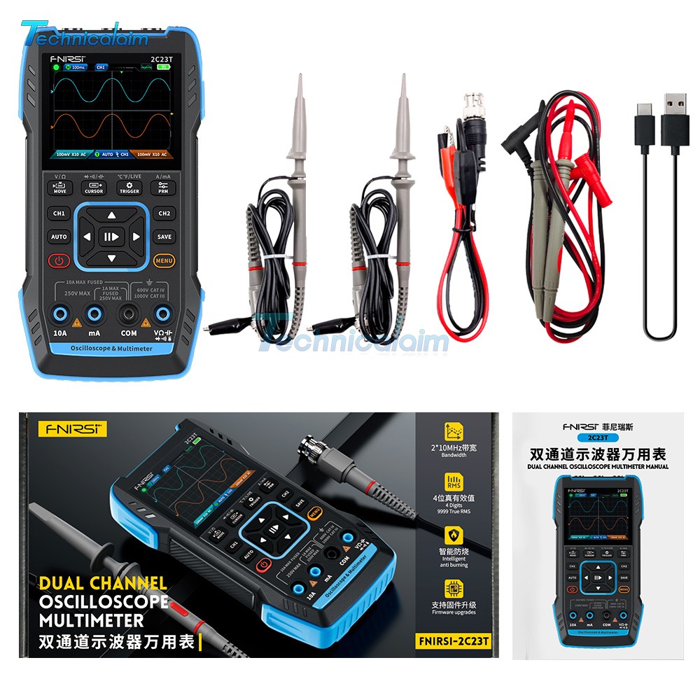 FNIRSI 2C23T Handheld Digital Oscilloscope Multimeter Function Signal Generator