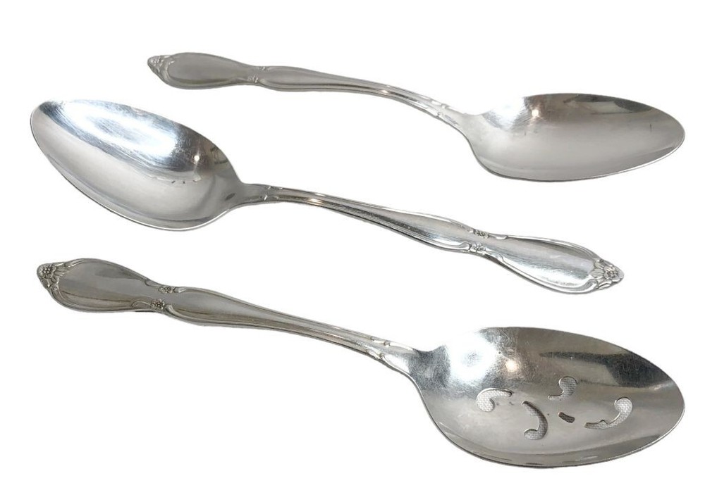 Lot/3 Oneida Community Serving Chatelaine Spoons 2 Solid  & 1 Pierced 8 1/4"