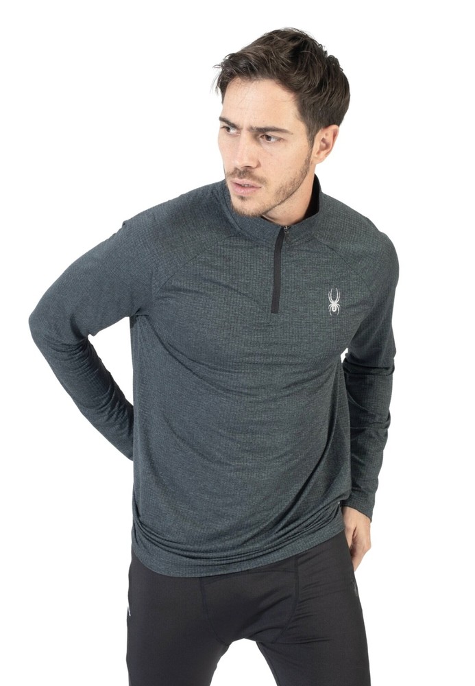 Spyder Active Men's 4 Way Stretch 1/4 Zip Pullover, Gray, Size M