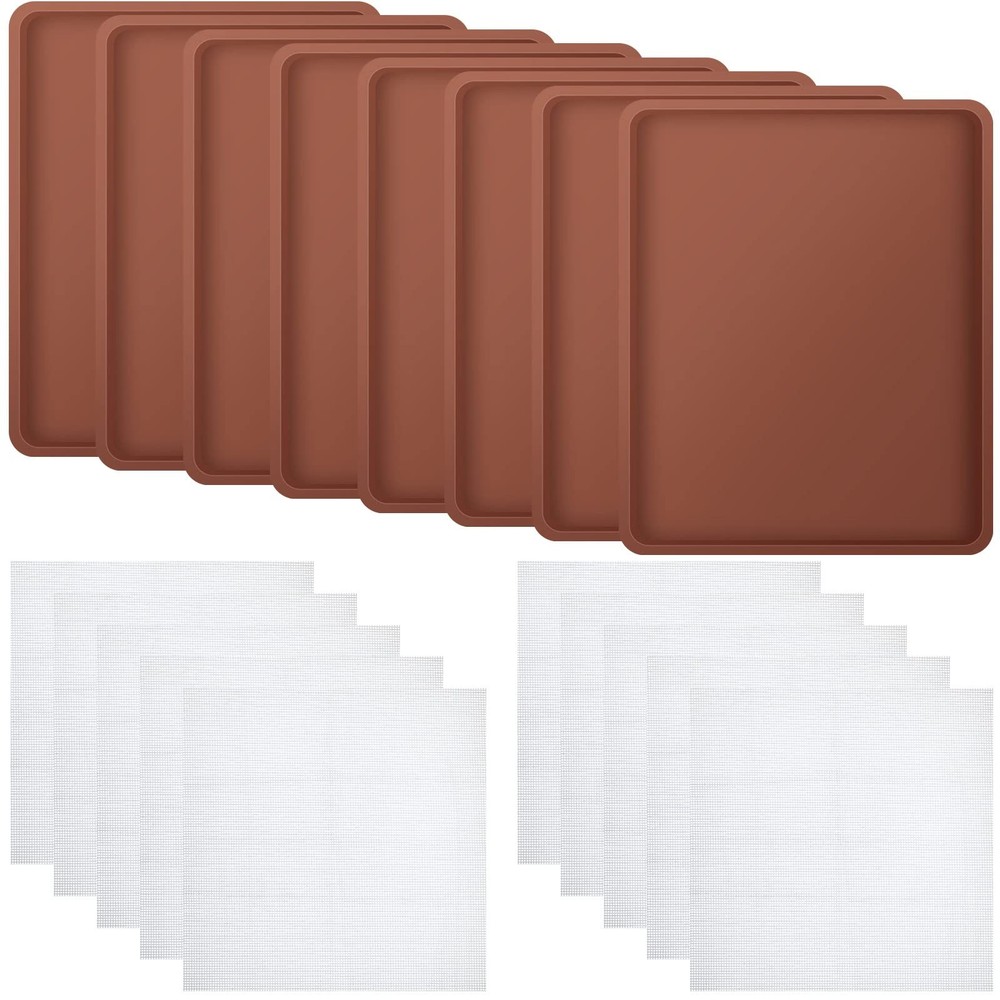 8 Pcs Silicone Dehydrator Mats 10 Mesh Screen Sheets Brown
