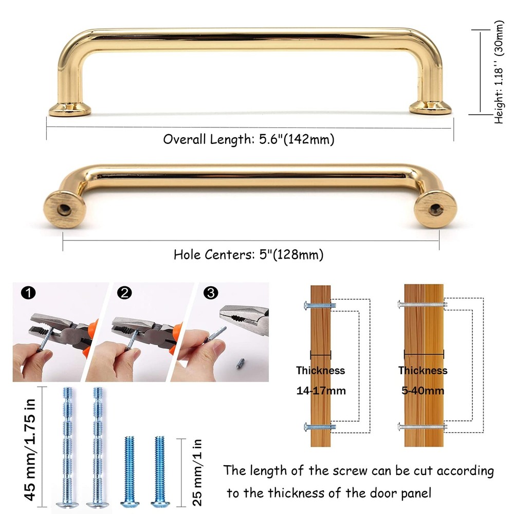 10 PCS 5 Inch 128mm Polished Brass Solid Round Cabinet Pull Drawer Handle