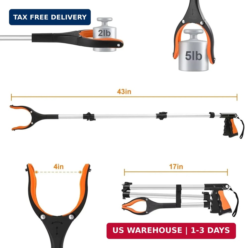 43" Extra Long Grabber Tool, Foldable Grabbers for Elderly Grab It Reaching Tool