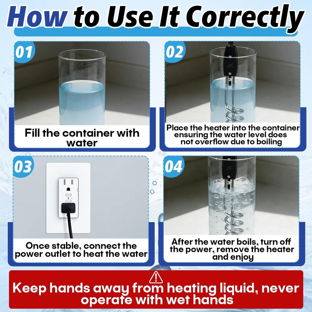 2 Pack 1000W Immersion Water Heater - 110V 10 Inch Submersible Heating Coil f...