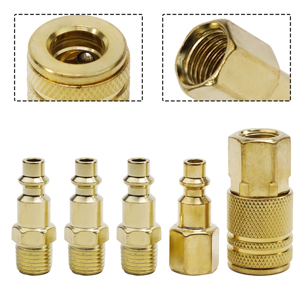 Sturdy Brass Quick Coupler Air Hose Connector Set for Compressor 5 Pcs Pack
