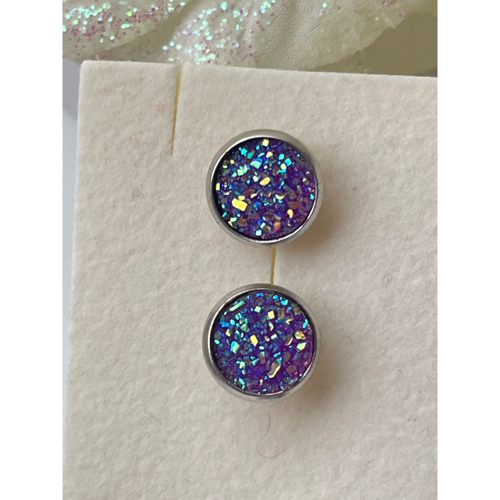 Glittery Studs 5 Pairs Round Earrings Multicolor