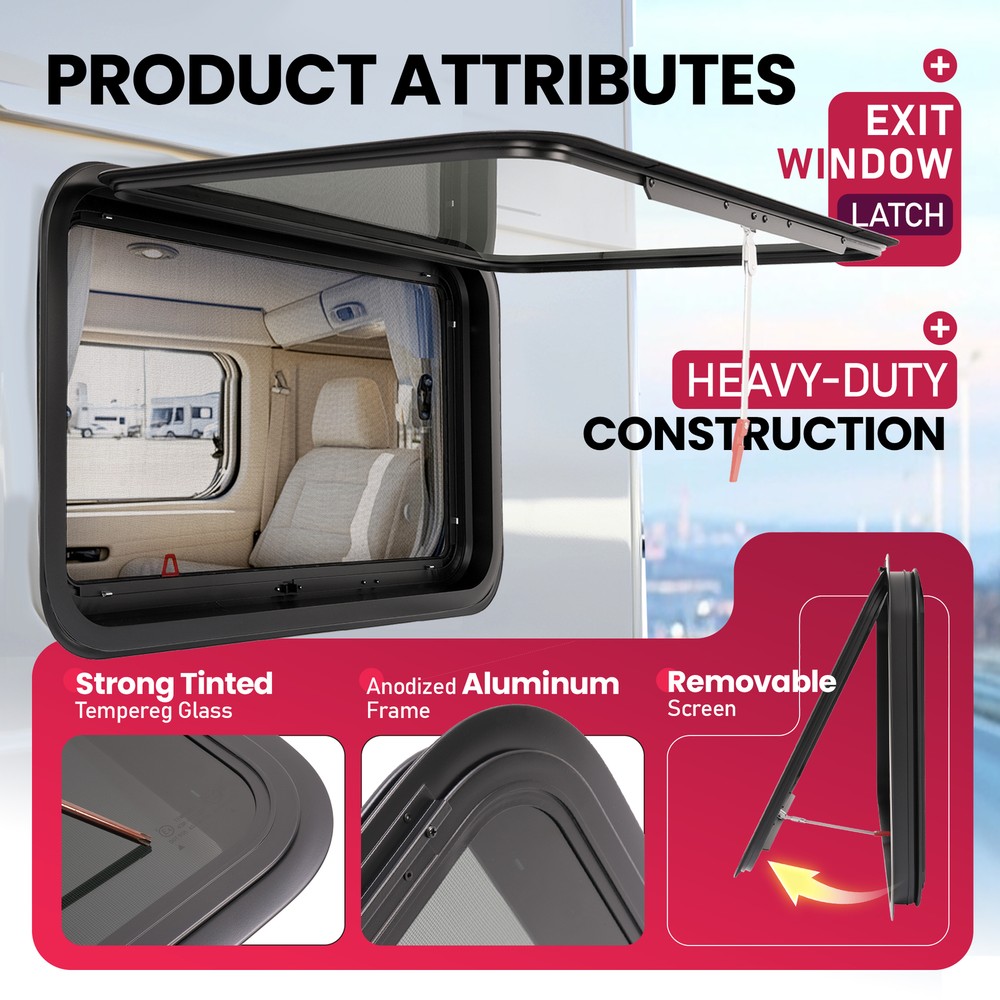 For Camper Push Out Emergency 36" W x 22" H RV Window Exit Window Tined Glass