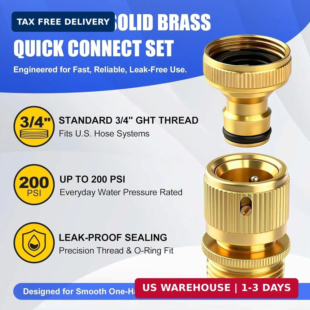 Garden Hose Quick Connect Fitting, 3/4 Inch GHT Solid Brass Quick Release Hose C