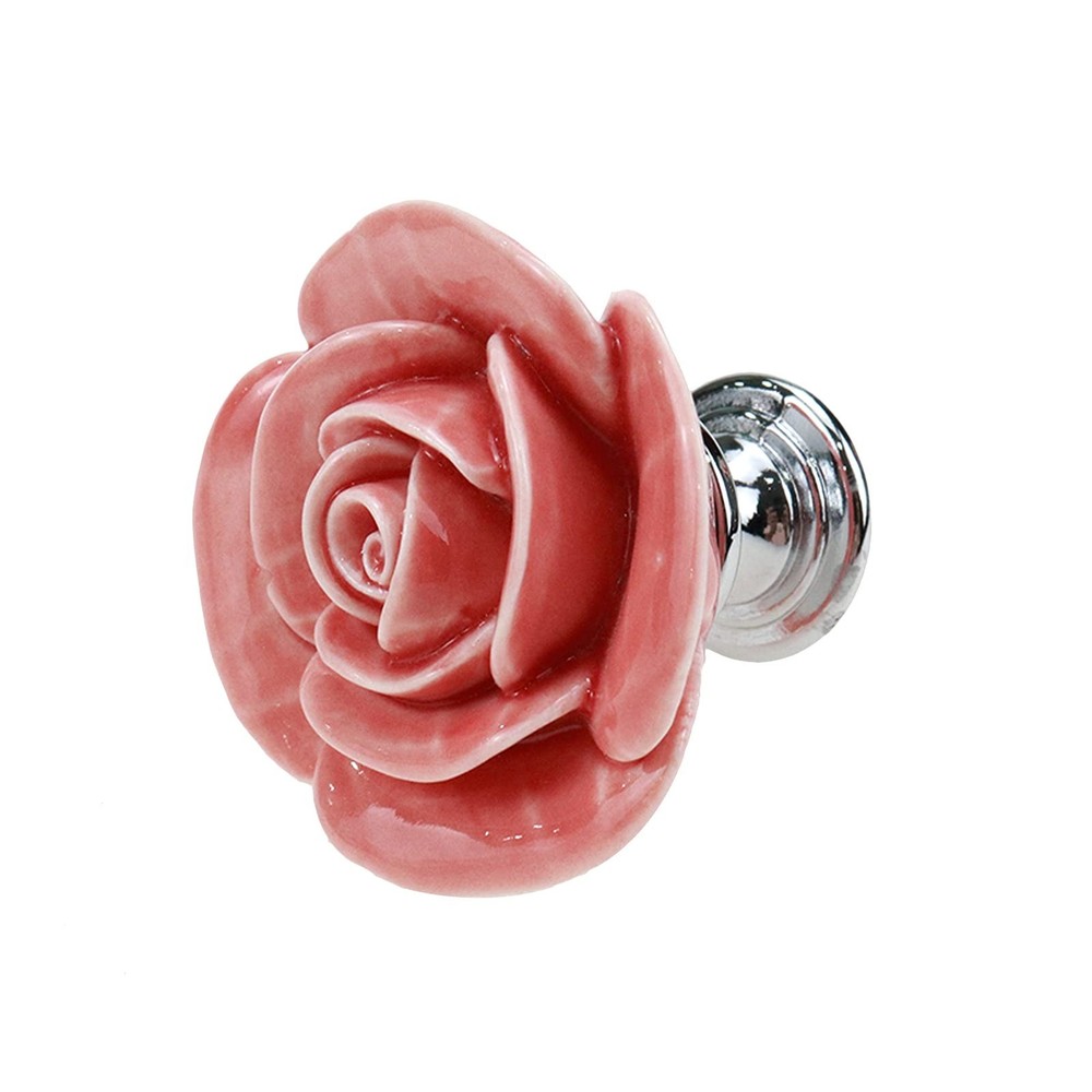 4pcs Peach Rose Flower Ceramic Knobs Cabinet Drawer Knobs Rose Door Pull Hand...