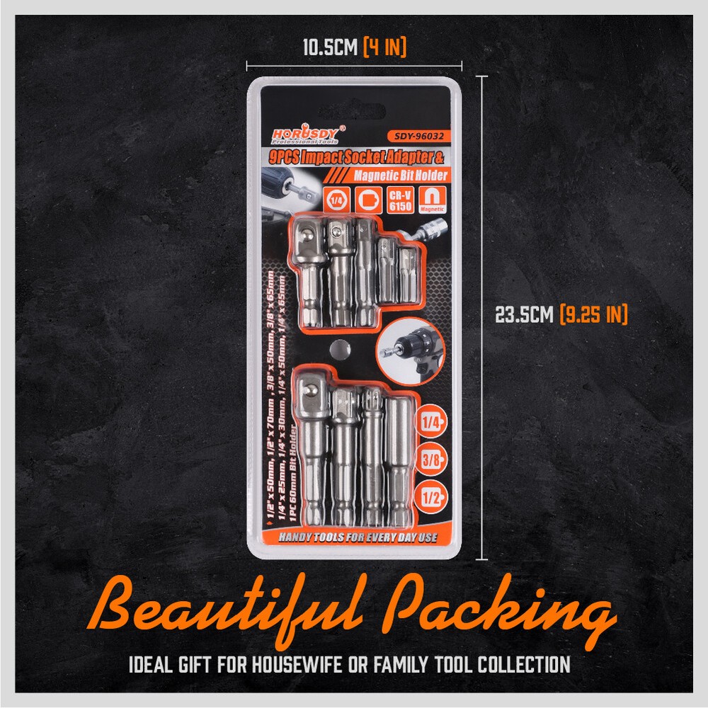 9Pcs Socket Adapter Drill Bits Set Hex Impact Driver Tools 1/4" 3/8" 1/2" Shank