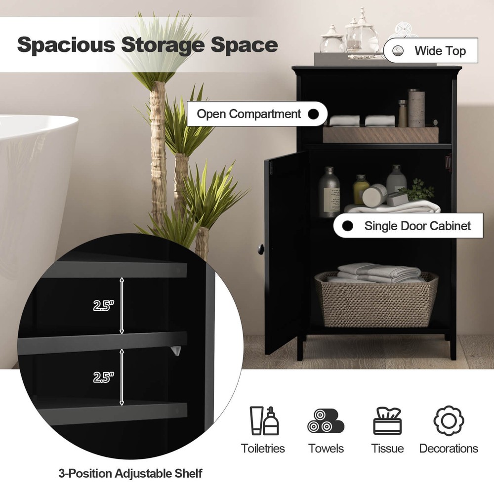Bathroom Floor Storage Cabinet Side Table w/ Open Compartment & Adjustable Shelf