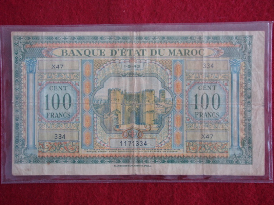 1943 Morocco 100 Francs P-27