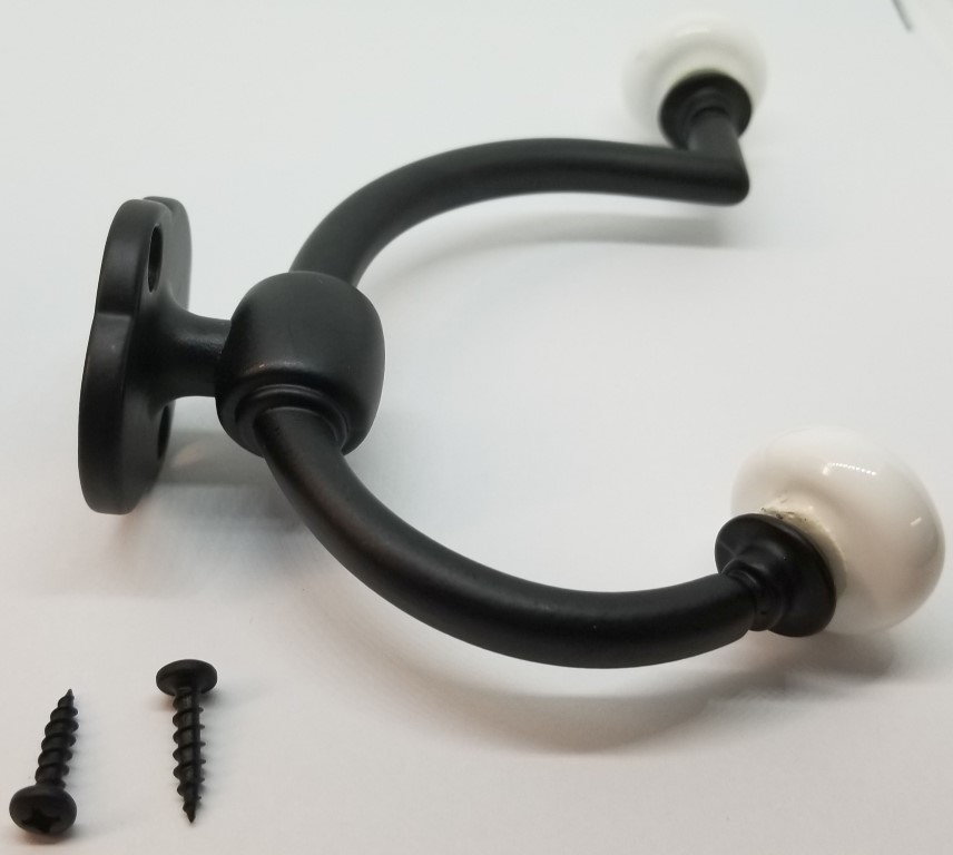 Flat Black Cast Double Front Mount Coat Hook Porcelain Knobs old classic antique