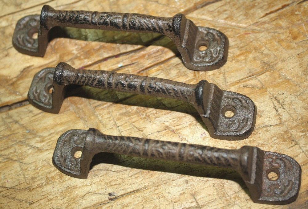 3 Cast Iron Antique Style RUSTIC Barn Handle, Gate Pull Shed Door Handles Fancy