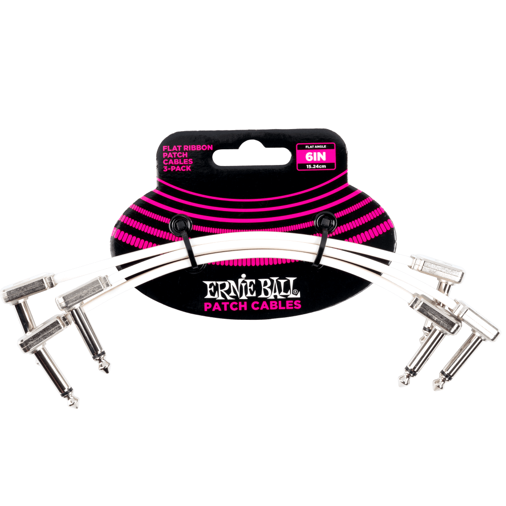 Ernie Ball 6385 Flat Ribbon Patch Cable 6in - White - 3 Pack 6"