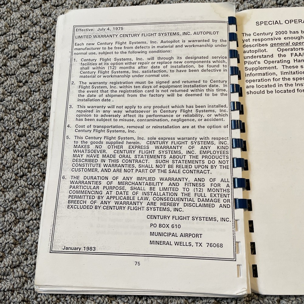 Century 2000 Autopilot Flight System Operating Manual 1997