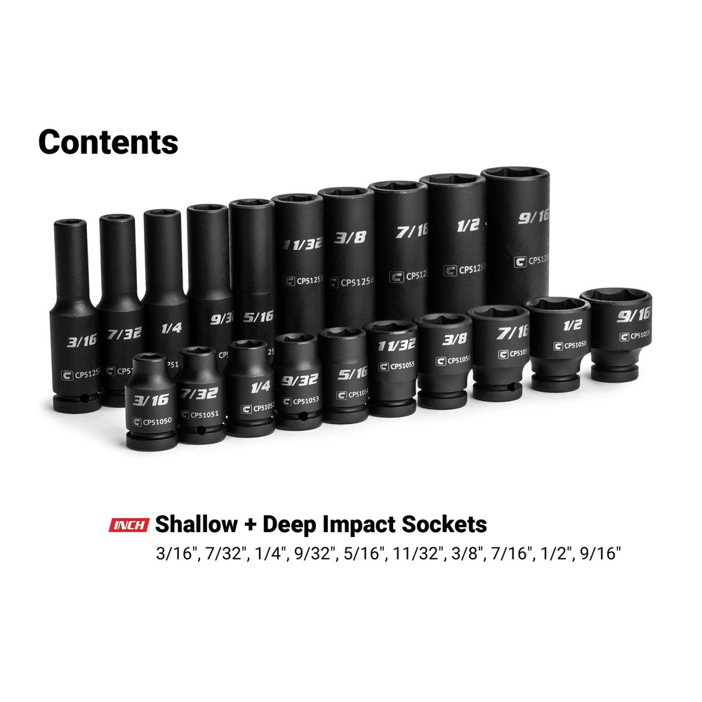 Capri Tools 1/4 in. Drive Shallow and Deep Impact Socket Set, SAE, 20-Piece