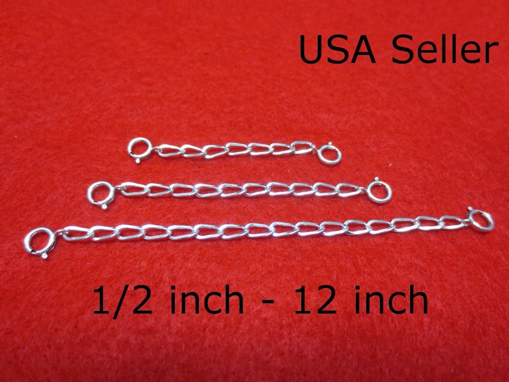 SOLID STERLING SILVER 3.0mm  12 INCHES EXTENDER / SAFETY CHAIN  W/ SPRING RING