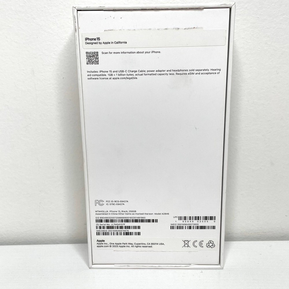 Apple iPhone 15 Black 256GB Empty Box Only