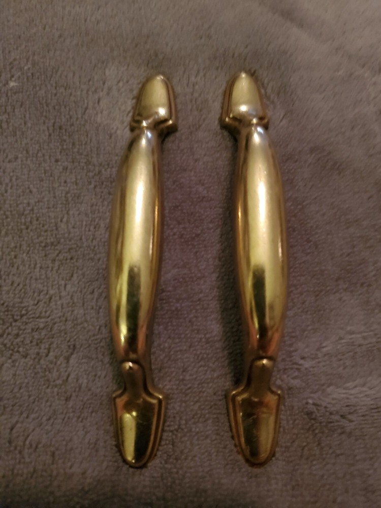 SET OF 2 LANCASTER POLISHED BRASS 3"CC ARCH CABINET HANDLE PULLS HICKORY MEADOWS