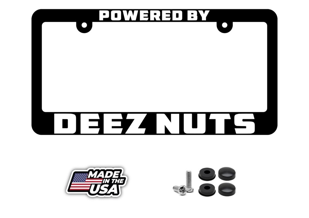 Powered by Deez Nuts License plate frame holder tag