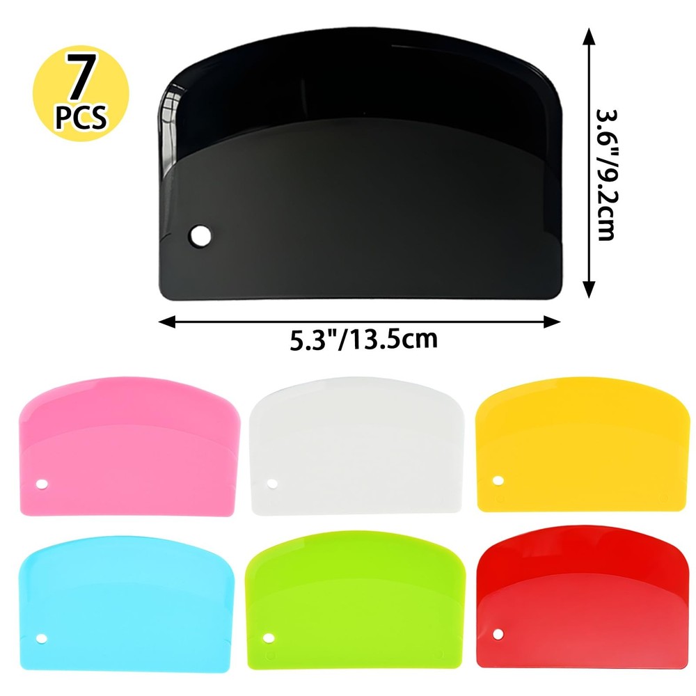 7PCS Dough Scraper Set, Plastic Bench Scraper, normal, Multicolor