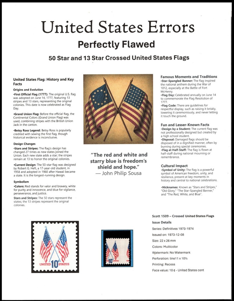 Perfectly Flawed SN 1509 MDG - Misperf on Presentation Panel 8.5” X 11”