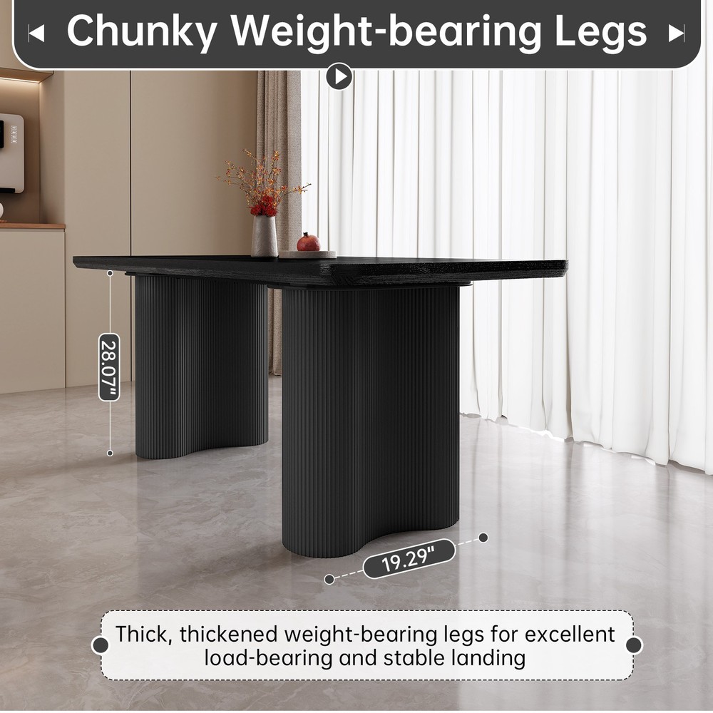 63" Black Dining Table for 4-6 Modern Kitchen Table RectangularDining Room Table