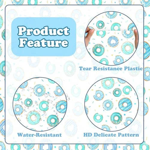 3 Packs Donut Theme Tablecloths, Teal Blue Sprinkled with Love Rectangular
