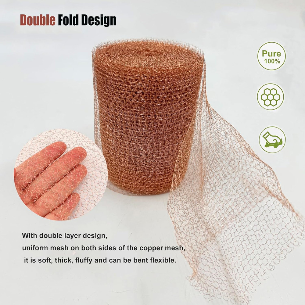 Copper Mesh Rodent Control Roll 5"x33ft Rustproof Wire Wool Mice Rat Stopper