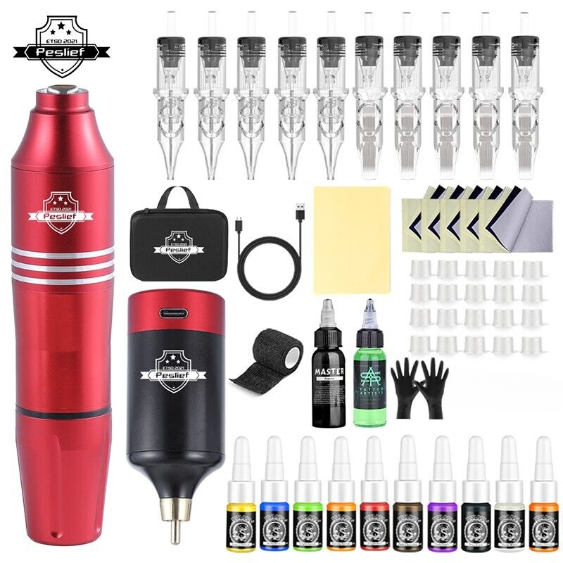 Beginner Wireless Coreless Motor Tattoo Gun Machine Pen Ink Needle Kit 1200mAh