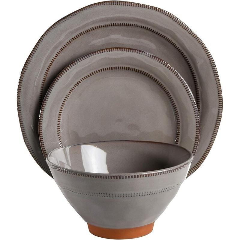Artisanal Reactive Glaze Stoneware Dinnerware Set Unique Geometric Rustic Design