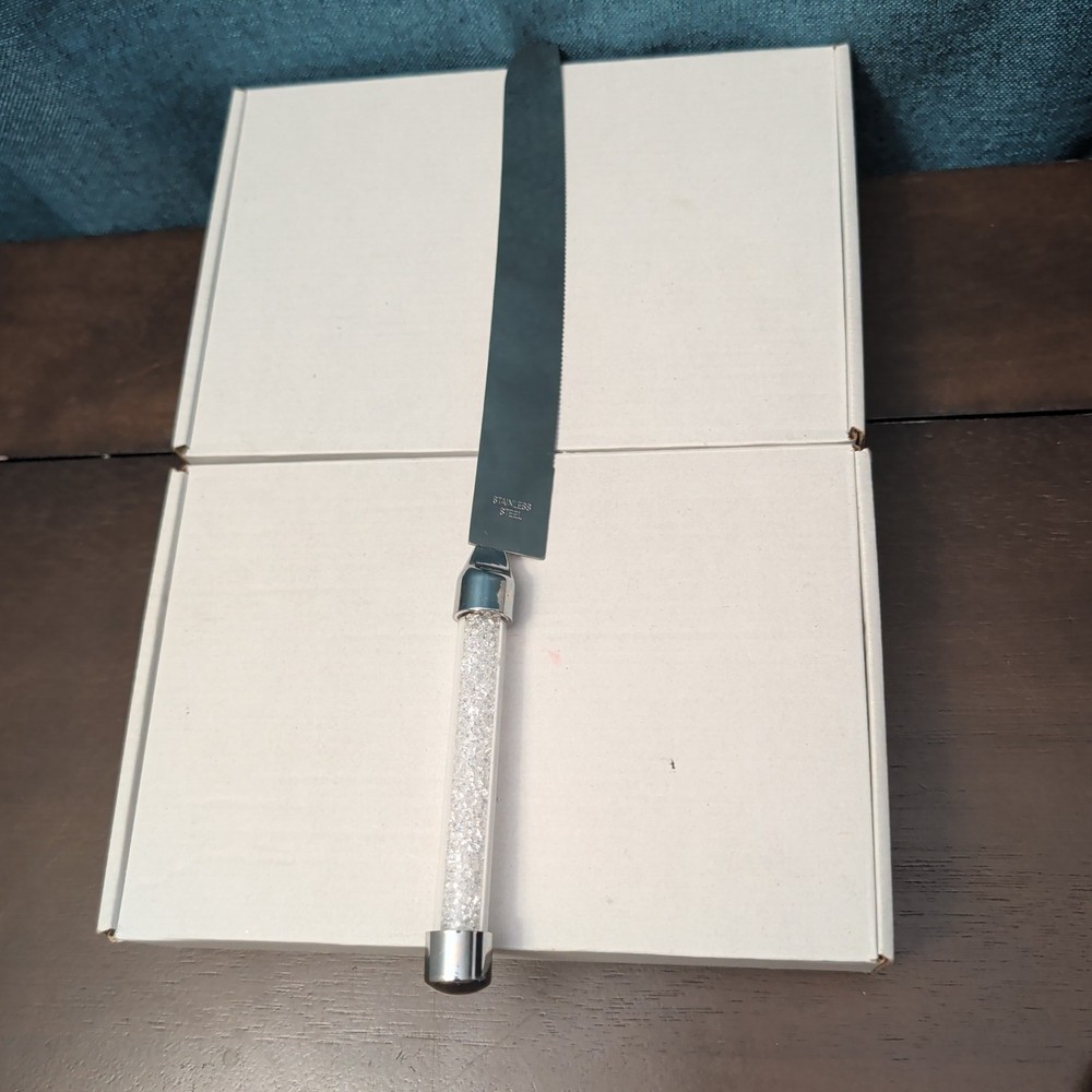 Mr & Mrs Wedding Cake Server Knife Set | Crystal Filled Bling Handle Stainless