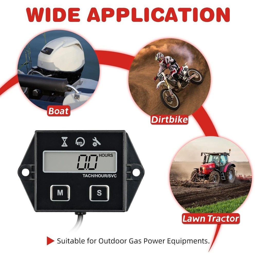 Digital Inductive Tachometer & Hour Meter for Engines & Equipment