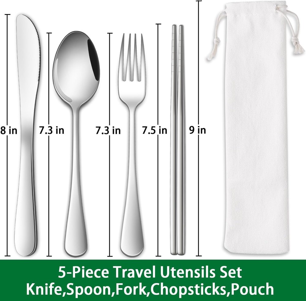 Travel Utentils Set With Pouch,Reusable Portable Camping Silverware Set