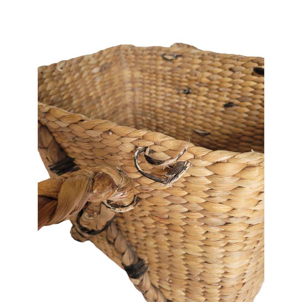 Vintage Raffia Large Two Handle Rectangle Basket - Bohemian Home Decor Storage