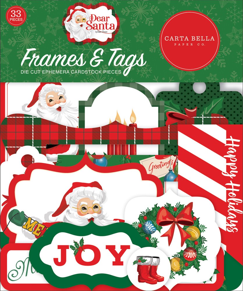 1 Pack Carta Bella Paper DEAR SANTA Frames & Tags Die-Cut Ephemera