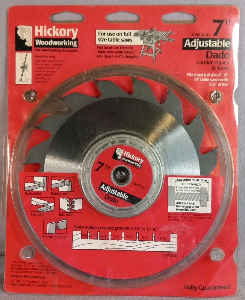 Hickory Woodworking 7" Adjustable Dado Carbide Tipped 16 Tooth