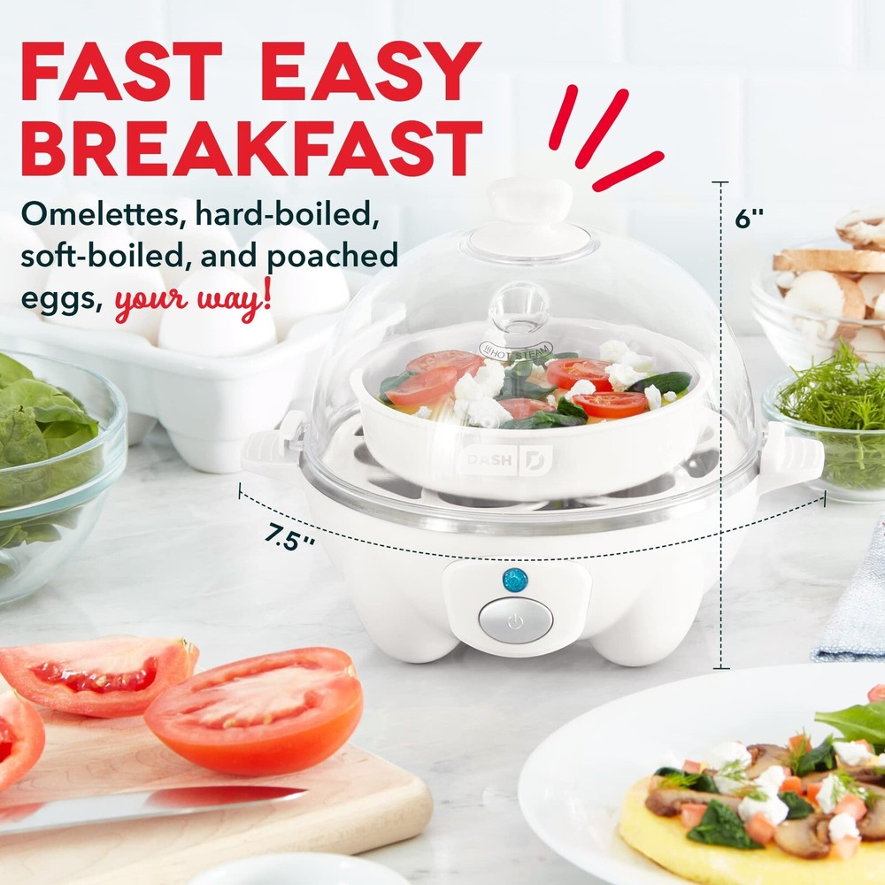 Dash Rapid Egg Cooker 6Egg Capacity Electric Hard Boiled Pouched Scrambled WHITE